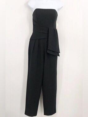 Eliza J. Strapless Black Jumpsuit with Waist Sash